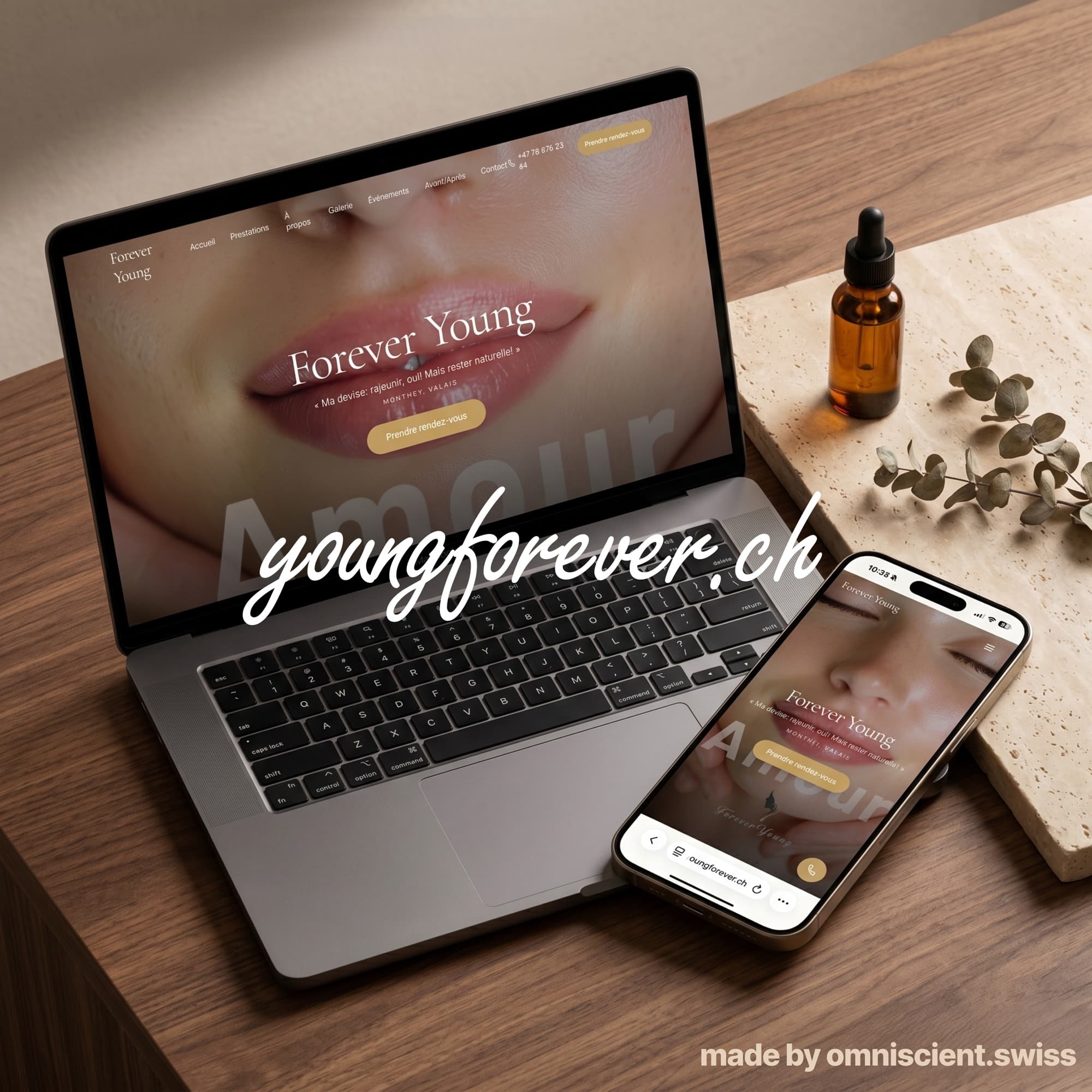 Le site de l'institut Forever Young sur un ordinateur portable et un téléphone